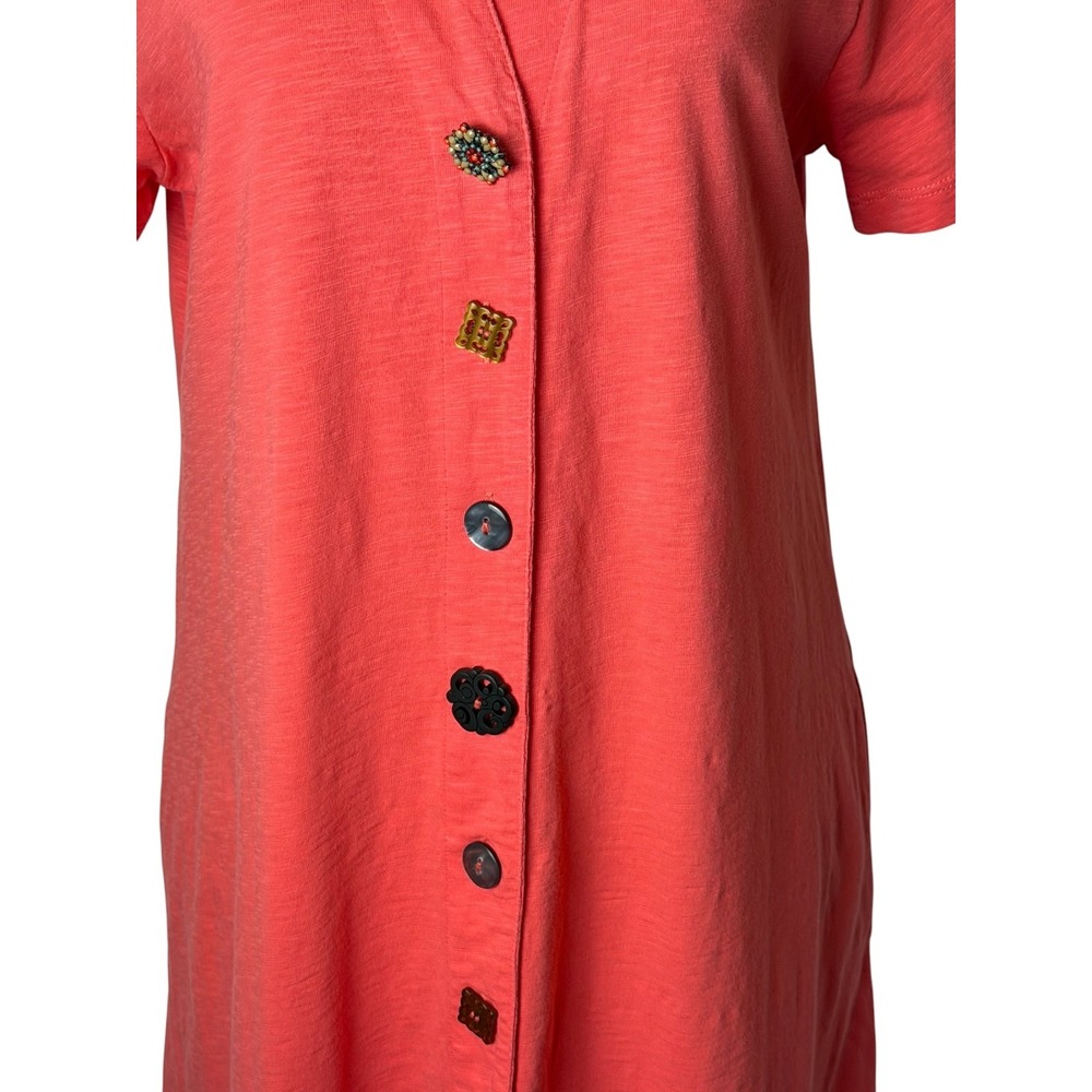 Soft Surroundings Danielle Button Dress Women Medium Pink Coral Slub Knit Boho - Picture 6 of 10